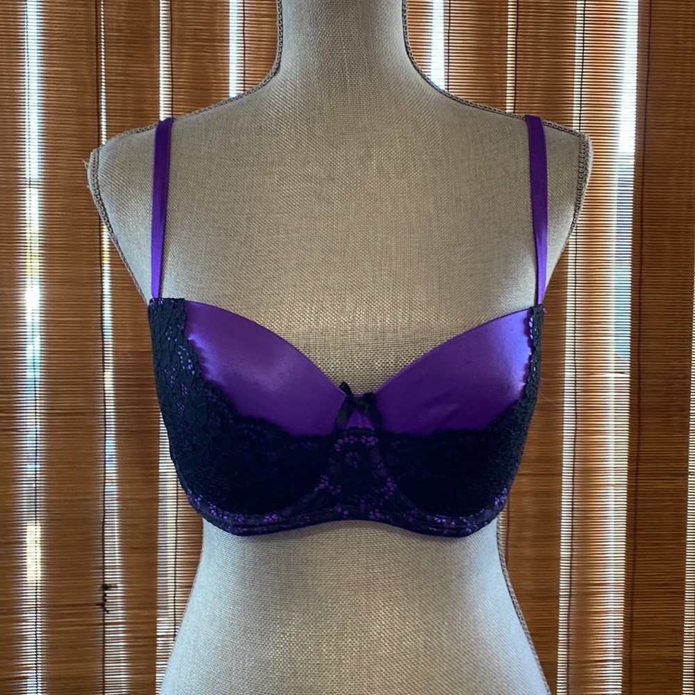 Purple and Black Lace Underwire Bra